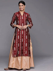 LIBAS Maroon Printed Silk Straight Kurta – Size 4XL