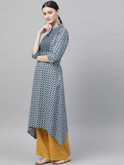 Blue & White Checked A-Line Kurta