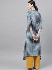 Blue & White Checked A-Line Kurta