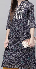 Navy Blue & White Bandhani A-Line Kurta RANGRITI
