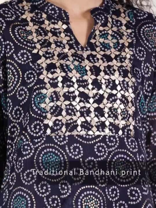 Navy Blue & White Bandhani A-Line Kurta RANGRITI