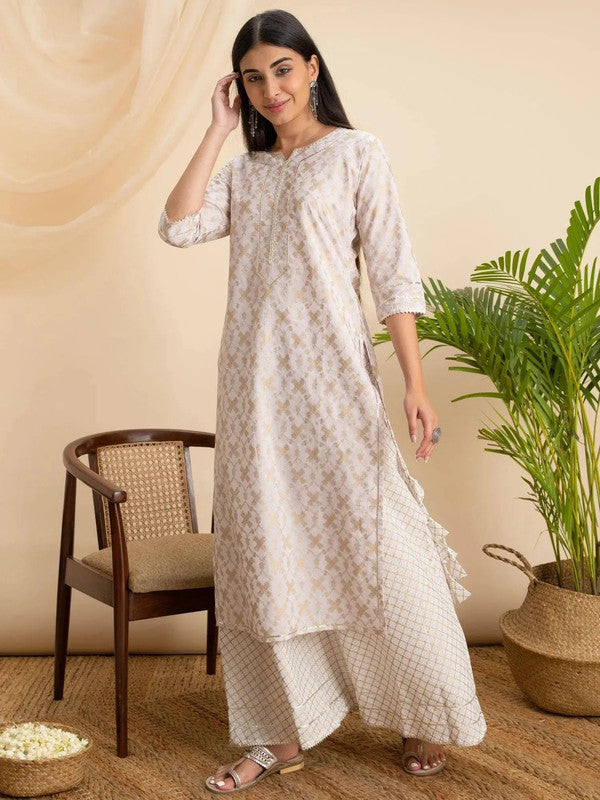 LIBAS Printed Cotton Kurta in Off White, classic ethnic styling with a breathable cotton fabric.