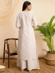 Off-White Printed Cotton Kurta LIBAS