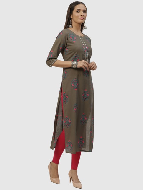 Grey Printed Straight Kurta LIBAS