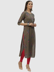 Grey Printed Straight Kurta LIBAS