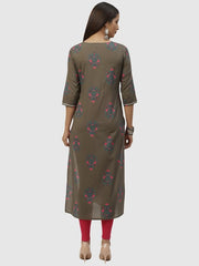 Grey Printed Straight Kurta LIBAS