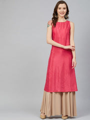 Coral Pink & Golden Layered A-Line Kurta RANGRITI