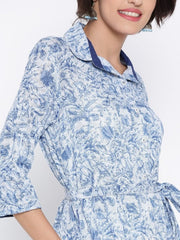 BIBA Blue Cotton Printed Straight Kurta BIBA