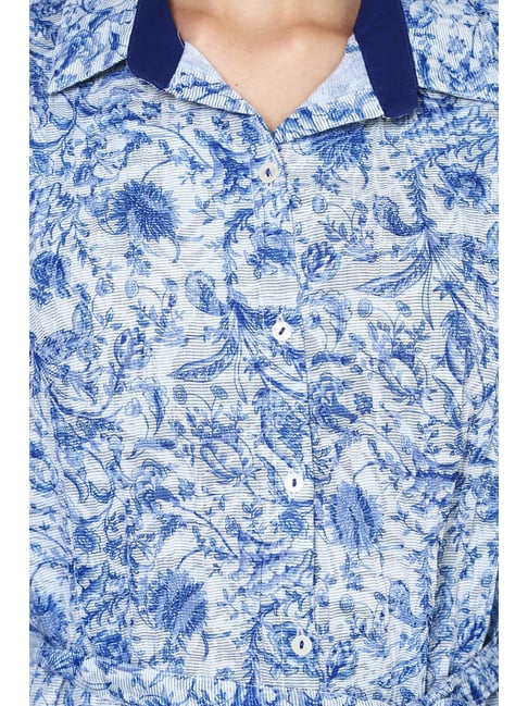 BIBA Blue Cotton Printed Straight Kurta BIBA