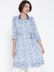 BIBA Blue Cotton Printed Straight Kurta BIBA