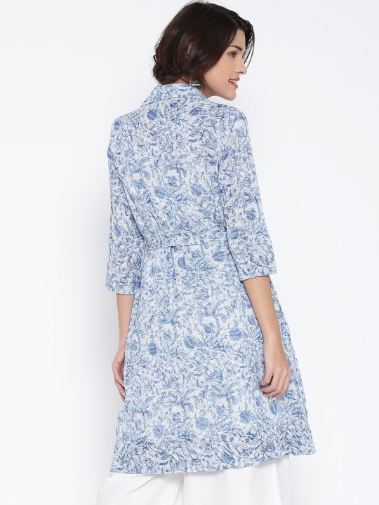 BIBA Blue Cotton Printed Straight Kurta BIBA