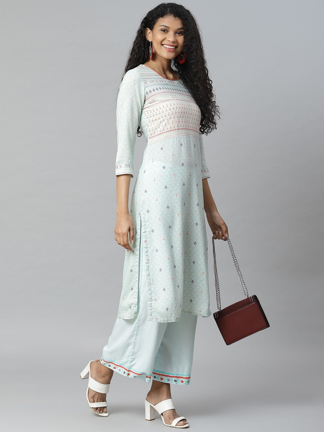 Blue & Maroon Liva Printed Kurta