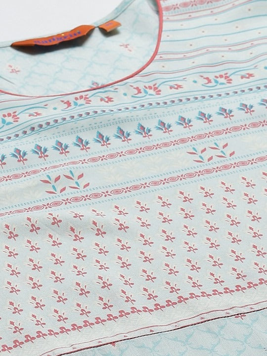 Blue & Maroon Liva Printed Kurta