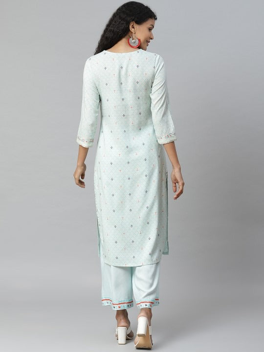 Blue & Maroon Liva Printed Kurta