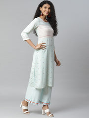 Blue & Maroon Liva Printed Kurta