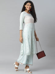 Blue & Maroon Liva Printed Kurta