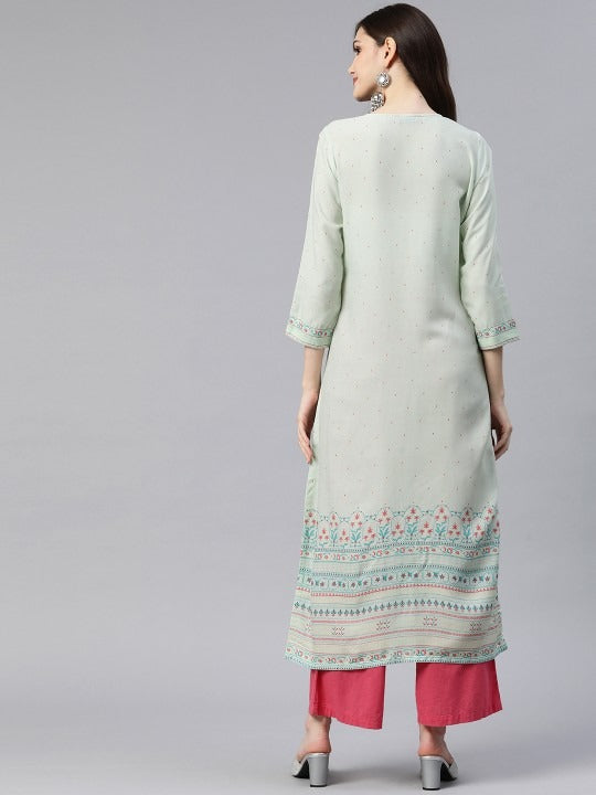 Green Printed Straight Kurta RANGRITI