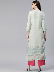 Green Printed Straight Kurta RANGRITI