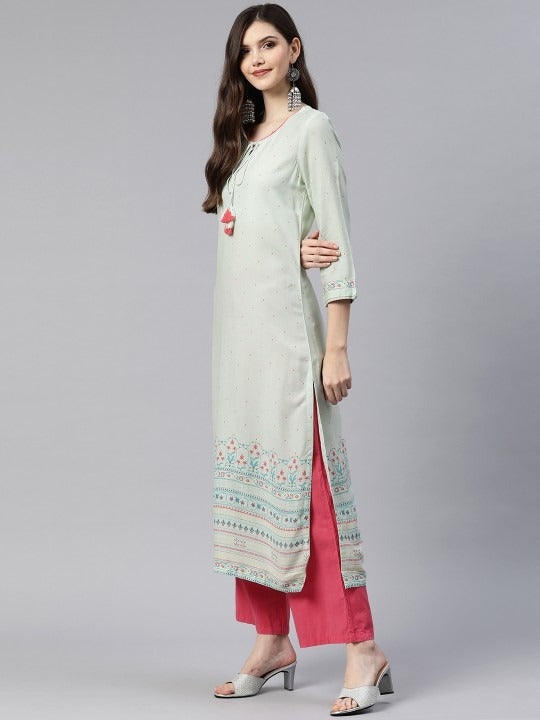 Green Printed Straight Kurta RANGRITI