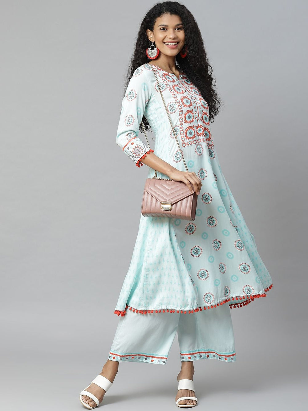 Blue & Red Printed Anarkali Kurta RANGRITI