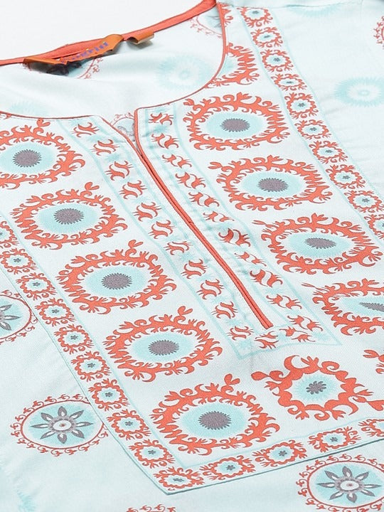 Blue & Red Printed Anarkali Kurta RANGRITI