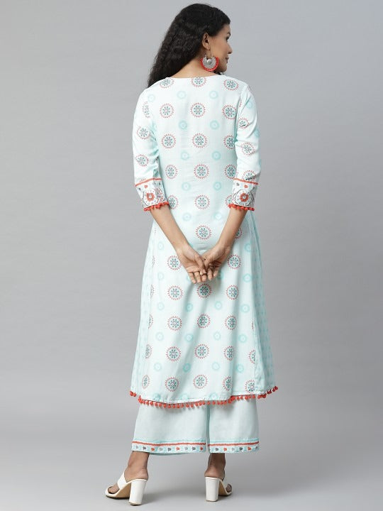 Blue & Red Printed Anarkali Kurta RANGRITI
