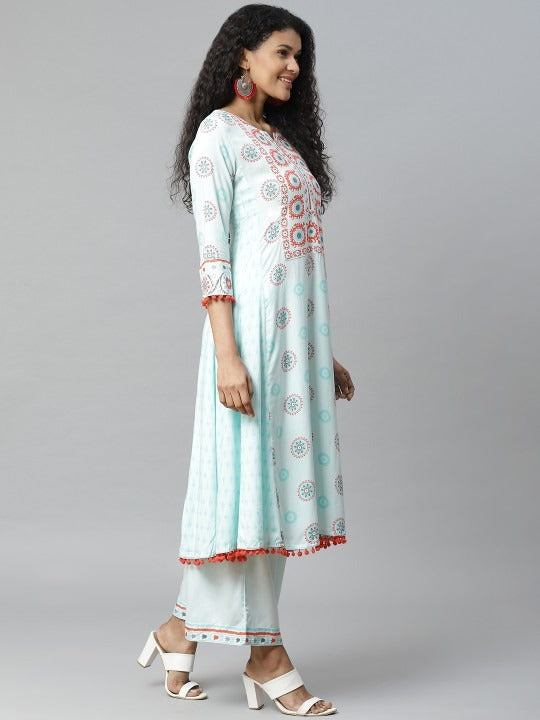 Blue & Red Printed Anarkali Kurta RANGRITI