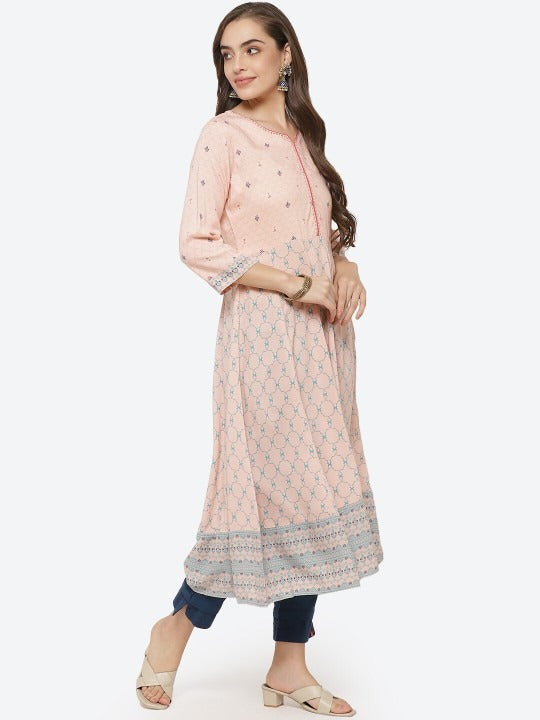 Peach Ethnic Motif Anarkali Kurta RANGRITI