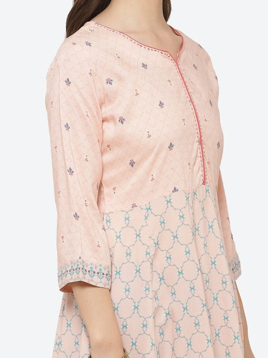 Peach Ethnic Motif Anarkali Kurta RANGRITI