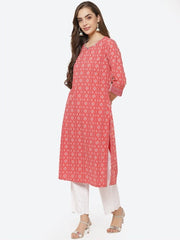 Coral Geometric Mirror Work Kurta RANGRITI