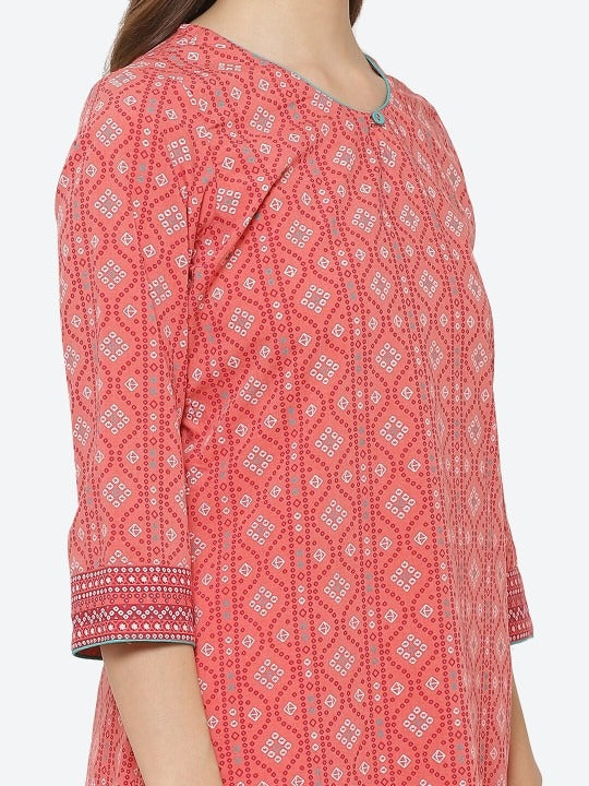 Coral Geometric Mirror Work Kurta RANGRITI