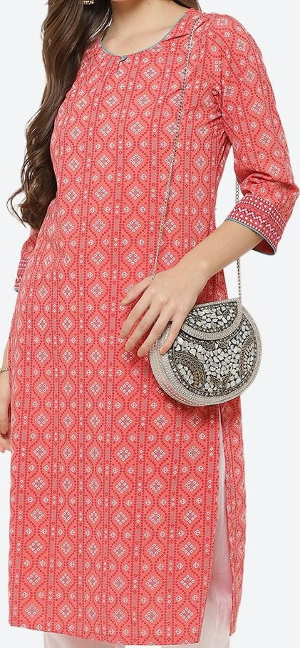 Coral Geometric Mirror Work Kurta RANGRITI
