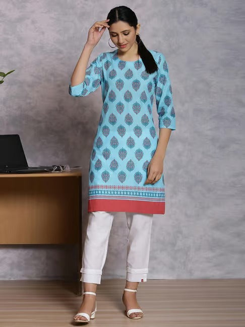 Sky Blue Cotton Printed Kurta RANGRITI