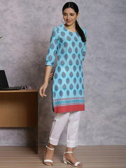 Sky Blue Cotton Printed Kurta RANGRITI