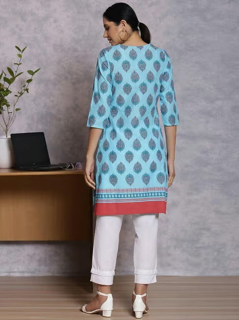 Sky Blue Cotton Printed Kurta RANGRITI