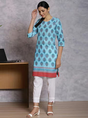 Sky Blue Cotton Printed Kurta RANGRITI