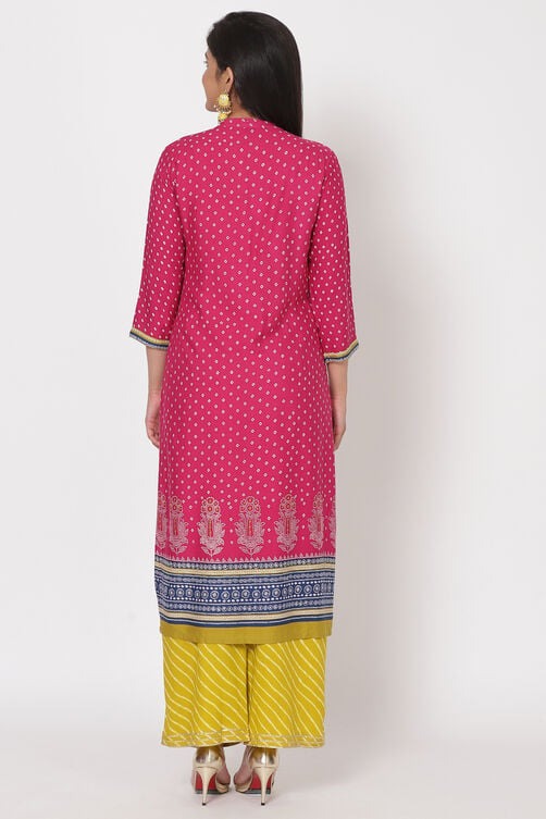 Pink Printed Straight Kurta