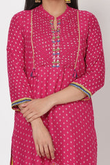 Pink Printed Straight Kurta