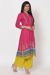 Pink Printed Straight Kurta