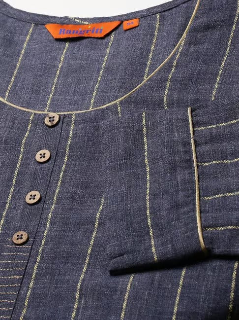 Navy Woven Pattern Straight Kurta