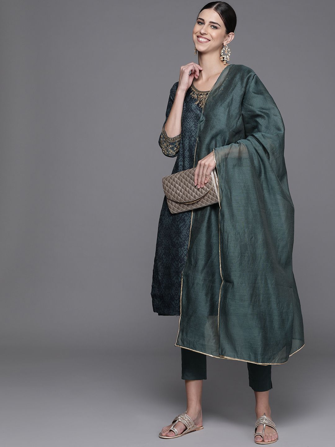 Women Teal Printed Regular Kurta (No Palazzos &amp; No Dupatta) BIBA