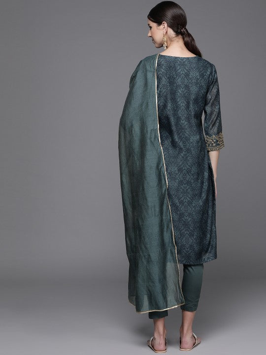 Women Teal Printed Regular Kurta (No Palazzos &amp; No Dupatta) BIBA