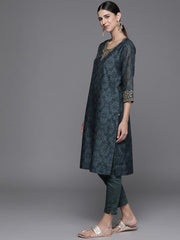 Women Teal Printed Regular Kurta (No Palazzos &amp; No Dupatta) BIBA