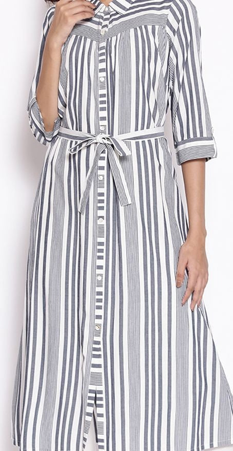 Blue &amp; White Striped Shirt Midi Dress AURELIA