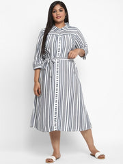 Blue &amp; White Striped Shirt Midi Dress AURELIA