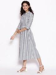 Blue &amp; White Striped Shirt Midi Dress AURELIA