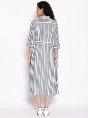 Blue &amp; White Striped Shirt Midi Dress AURELIA