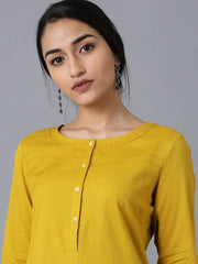 Woman Yellow Striped Cotton Flax Kurta W for Woman