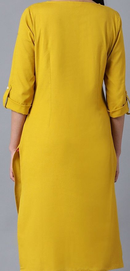 Woman Yellow Striped Cotton Flax Kurta W for Woman