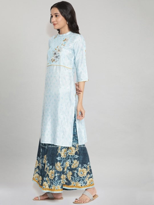 Blue Floral Thread Work Kurta